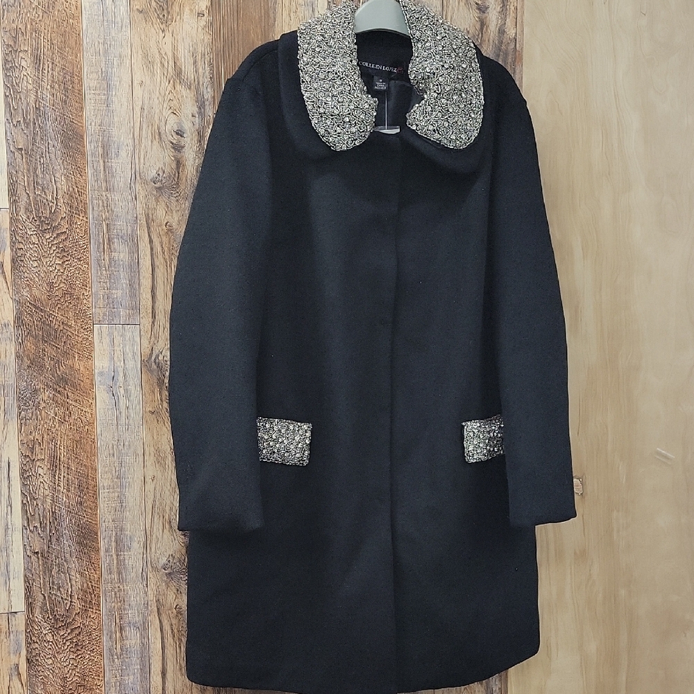 NEW Black Coat with Embellished Collar and Cuffs 1X